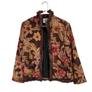 Chico's Size 1 8 Floral Tapestry Jacket Silk Cotton Blend Lined